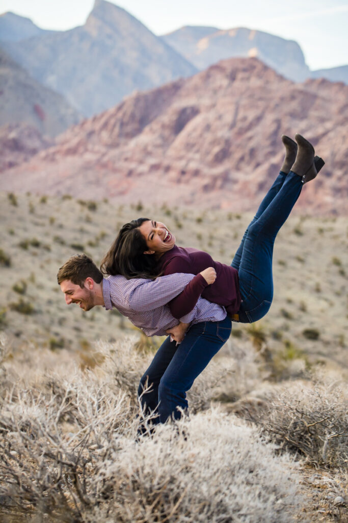 Fun Engagement Session in Las Vegas Red Rock Canyon National Conservation Area in Calico Basin