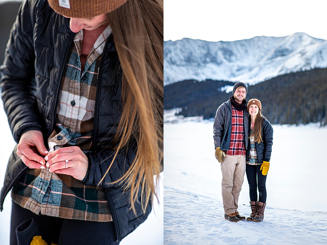 Engagement ring in the snow during an engagement photography session in Breckenridge, Colorado with Hillary Shedd Photography, Colorado Wedding Photographer