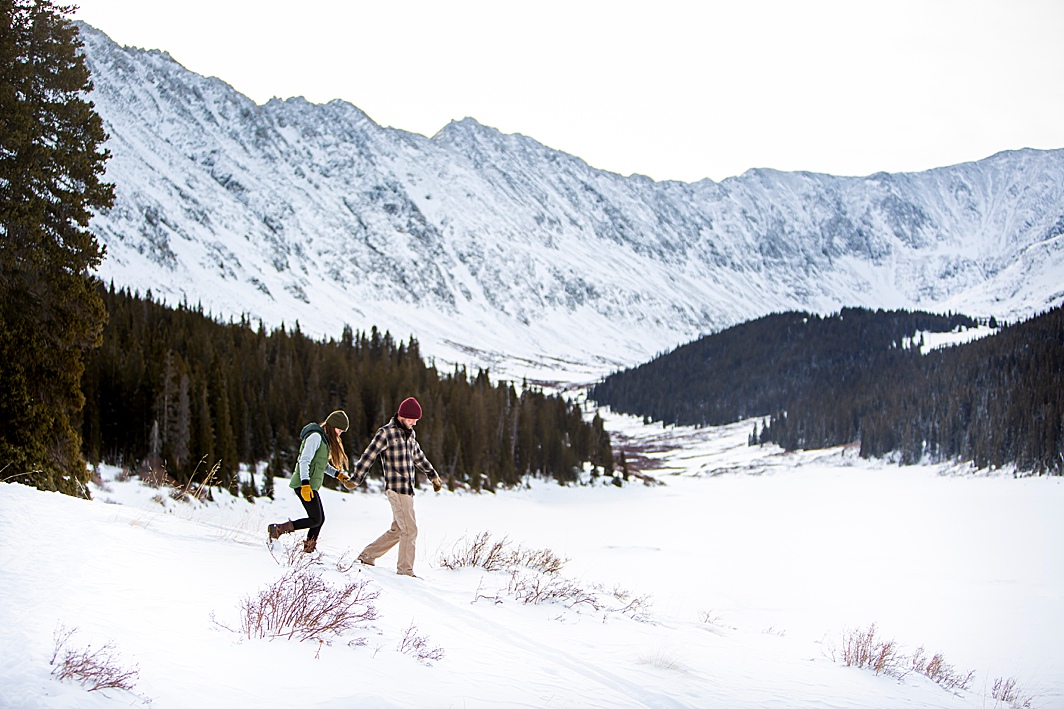 Snowy mountain engagement shoot in Breckenridge, Colorado with Hillary Shedd Photography, Colorado Wedding Photographer.