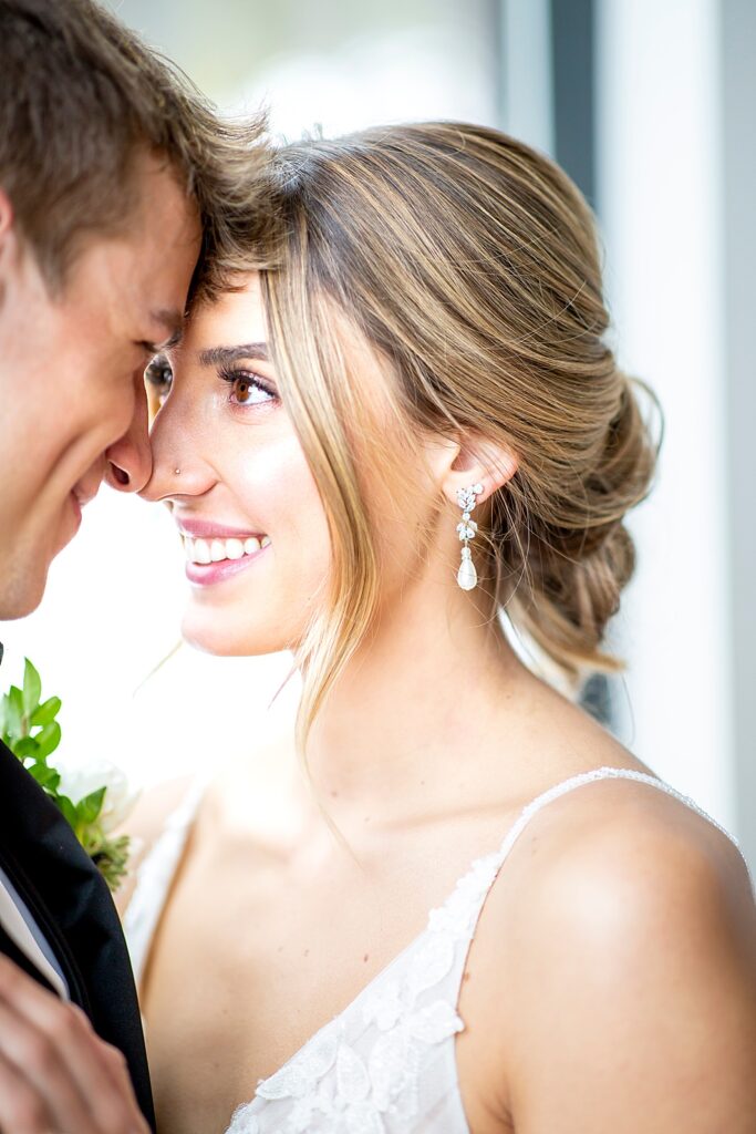 Bride looking at groom with love.